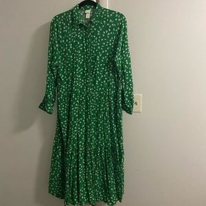 H&M Green floral shirt dress